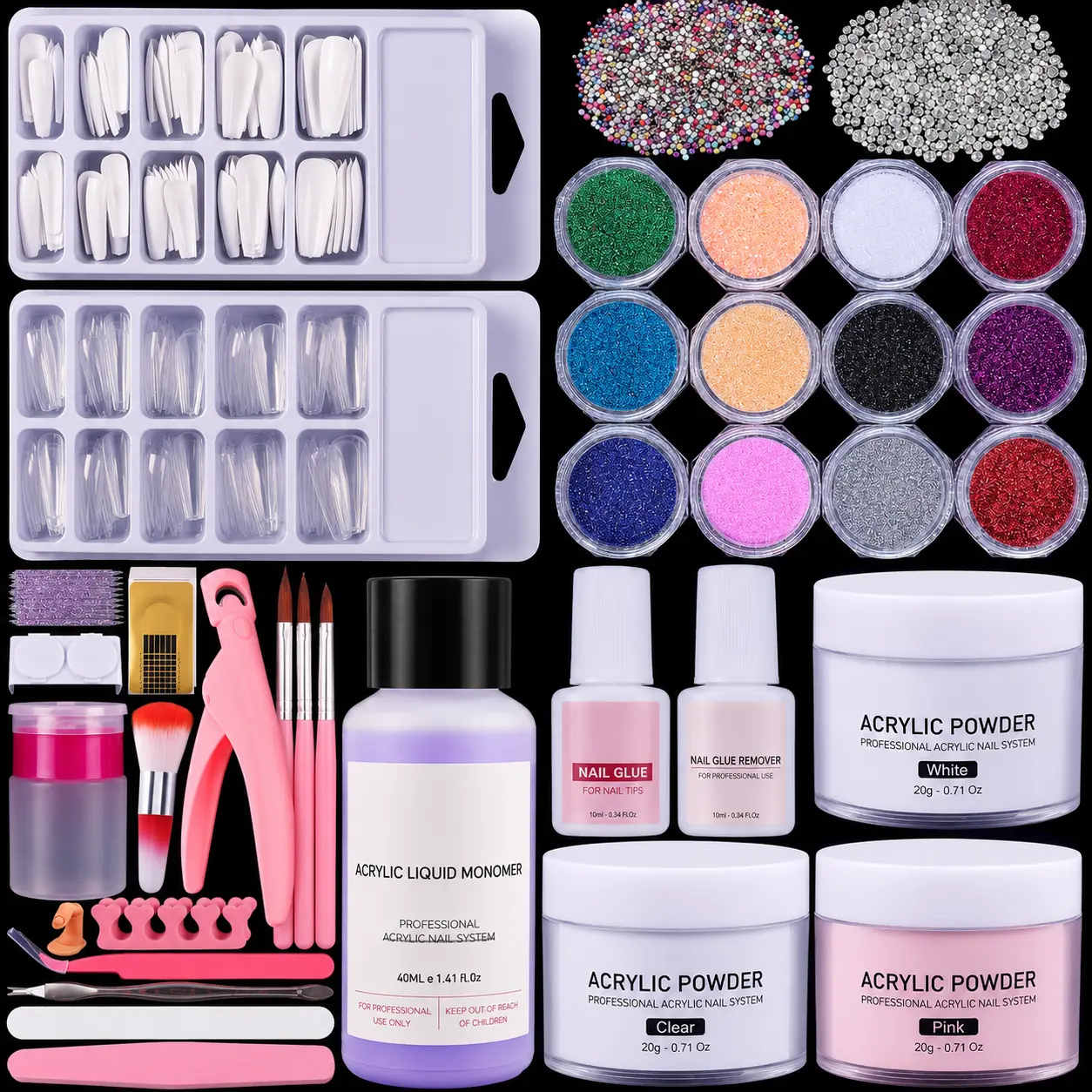 Acrylic Nail Kit for Beginners with Everything Included  Professional Nail Starter Kit with Acrylic Powder 600 Nail Tips Glitter Powder Nail Glue Remover & Nail Art Supplies for DIY Home Salon