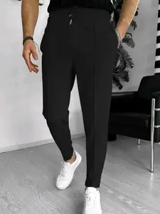 Men's Solid Drawstring Elastic Waisted Pants, Regular Fit Casual Comfy Pocket Trousers for Spring, Fashion Bottoms for Men, Casual Fitted Trousers