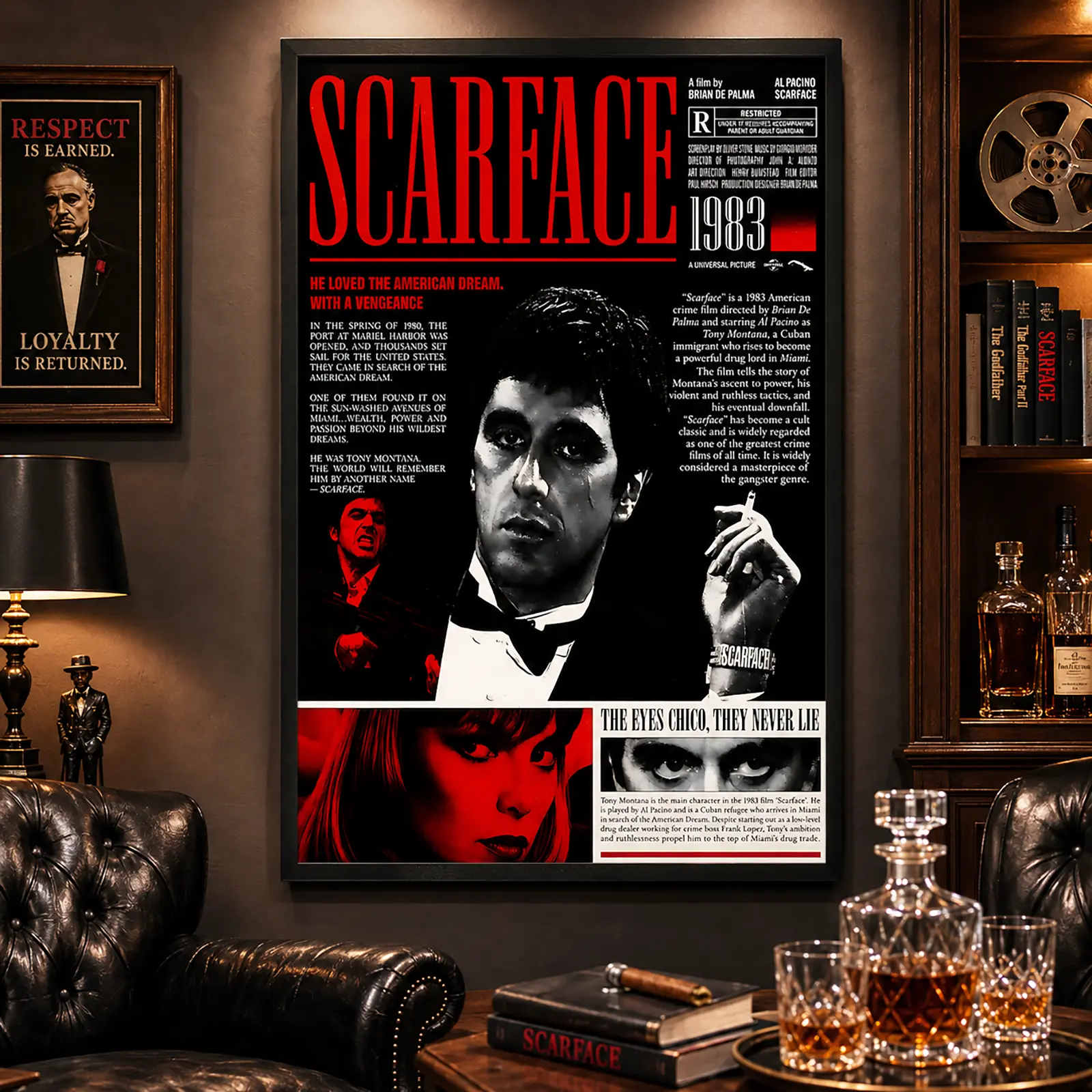 Scarface Movie Framed Canvas Wall Art Poster - Plain, Fade-Resistant, Deep Detail Local Print, Multi-Size, 1-Piece Home Decor for Man Cave, Office, Retro Collectibles & Movie Fans