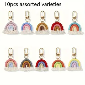 10pcs Handmade Fabric Rainbow Keychain Set - Cute Colorful Bag Charms, Aesthetic Fashion Accessories for Women with Assorted Designs