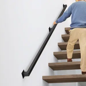 4-Foot Indoor Stair Railing, Black Iron Stair Railing, Industrial Handrail Wall-Mounted, Indoor Stair Handrail 500 lbs Weight Capacity, Sturdy Loft Porch Deck Stair Railing, 2 Sections