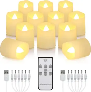 12 count Rechargeable Candles Flameless  Lights with Remote, USB LED Tealights with Timer Flickering  Candle, Votive  Light for Halloween, Holiday, Christmas, Party,  Decorations