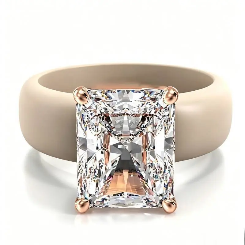 Silicone Ring for Women,Emerald Cut CZ heart-shaped white zirconia