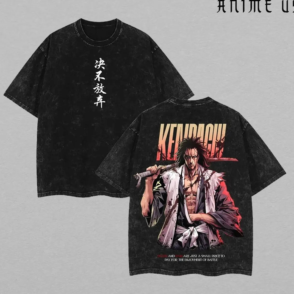 Zaraki Kenpachi x Bleach 11th Division – Gotei 13 Anime Double Printed Washed Tee Unisex Oversize Anime Manga Lightweight Cotton T-Shirt, Gift For Anime Fan , Bleach Fan , Kenpachi Fan UPZ
