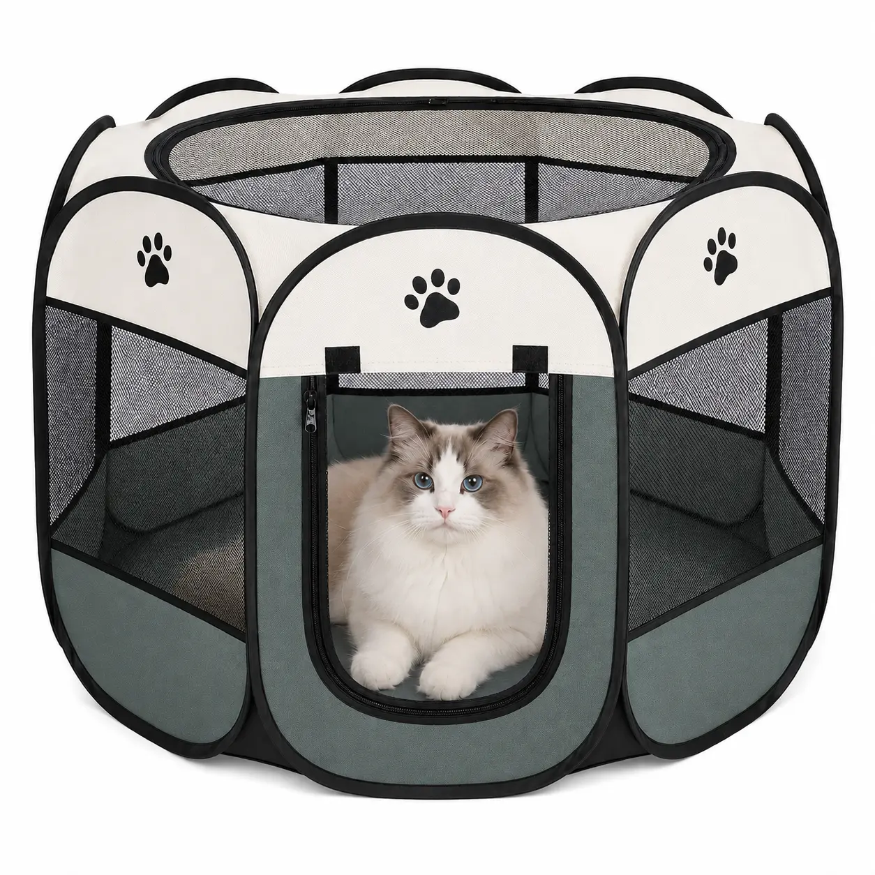 RoamPaws Foldable Soft-Sided Dog & Cat Playpen, 360° Breathable Mesh Portable Pet Enclosure, Easy Storage, Travel-Patio Use, Recovery-Friendly, Indoor/Outdoor Gift for Pet Lovers