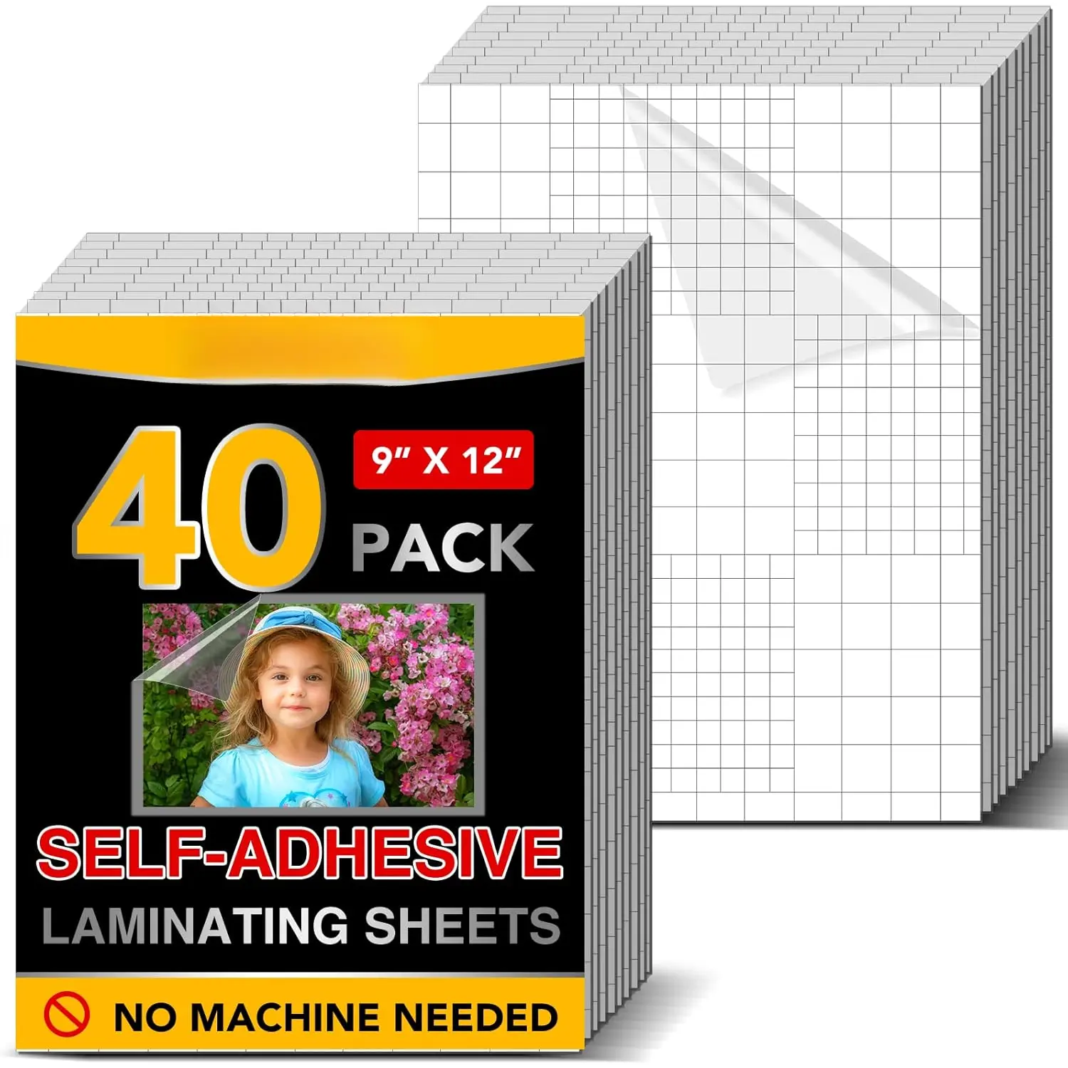 40 count Self-Adhesive Laminating Sheets, 9 x 12 Inches Clear Laminating Sheets No Machine Needed Self Sealing Laminate Sheets