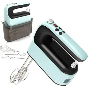 9-Speed Digital Hand Mixer Electric, 400W Powerful DC Motor, Handheld Baking Mixer With Snap-On Storage Case, Touch Button, Turbo Boost, Dough Hooks, Whisk (Ice Blue)