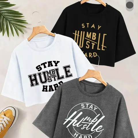 Women's Letter Print Round Neck Crop  Tee, Fashion Casual Streetwear Drop Shoulder Short Sleeve T-shirt for Daily Wear, Ladies Clothes for All Seasons, Casual Chic Top