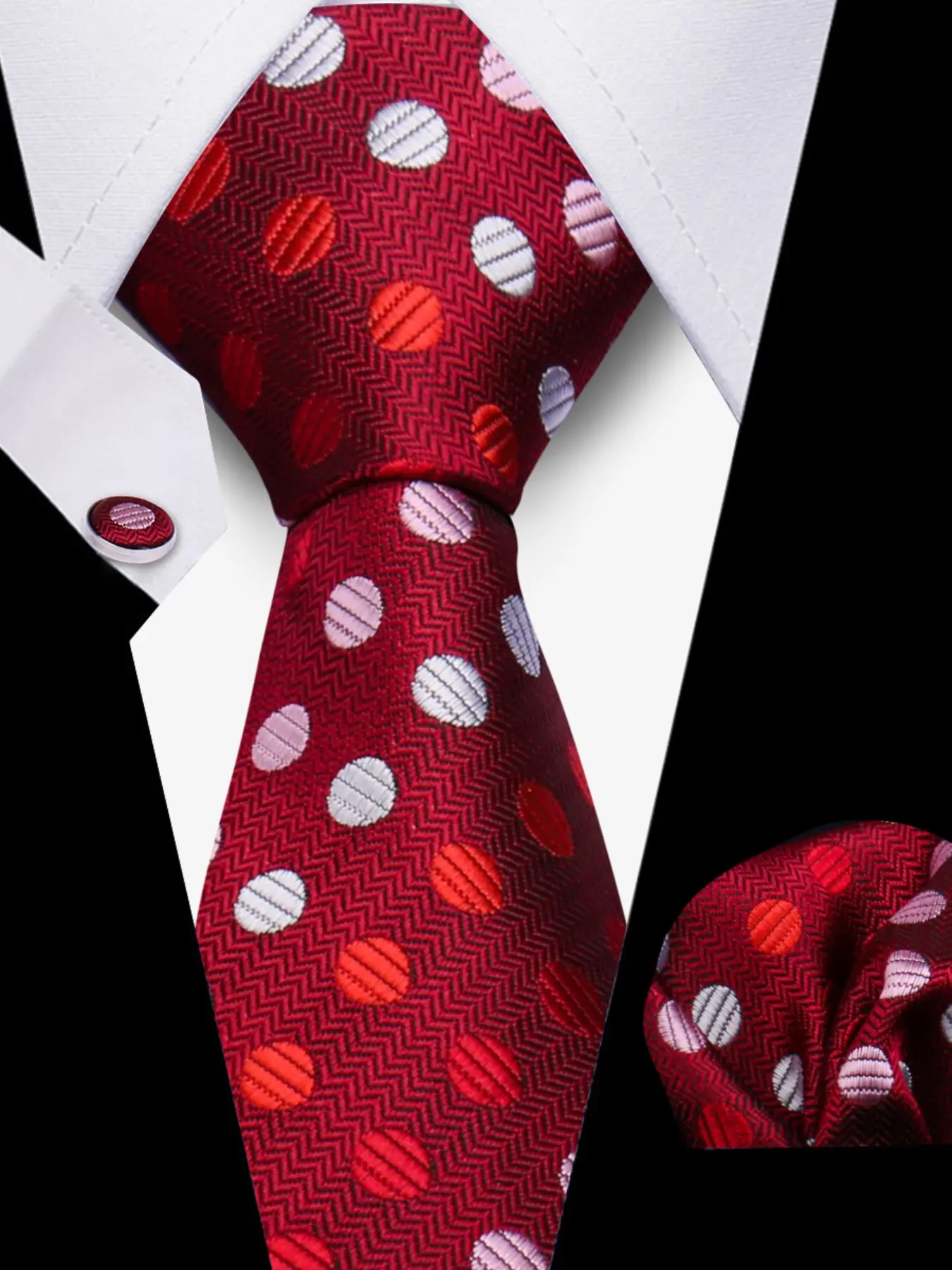 Men's Fashion Accessory Set, Woven Fabric, All-Season Casual Style, Casual Elegant Tie, Perfect for Weddings & Business Events, Includes Tie, Handkerchief, Cufflinks