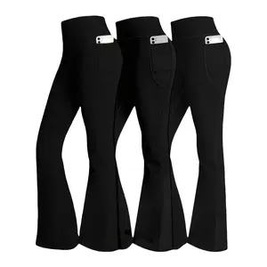 3-Pack Flare Leggings with Pockets For Women,High Waisted Black Flared Leggings,Flare Pants,Yoga Bootcut Wide Leg