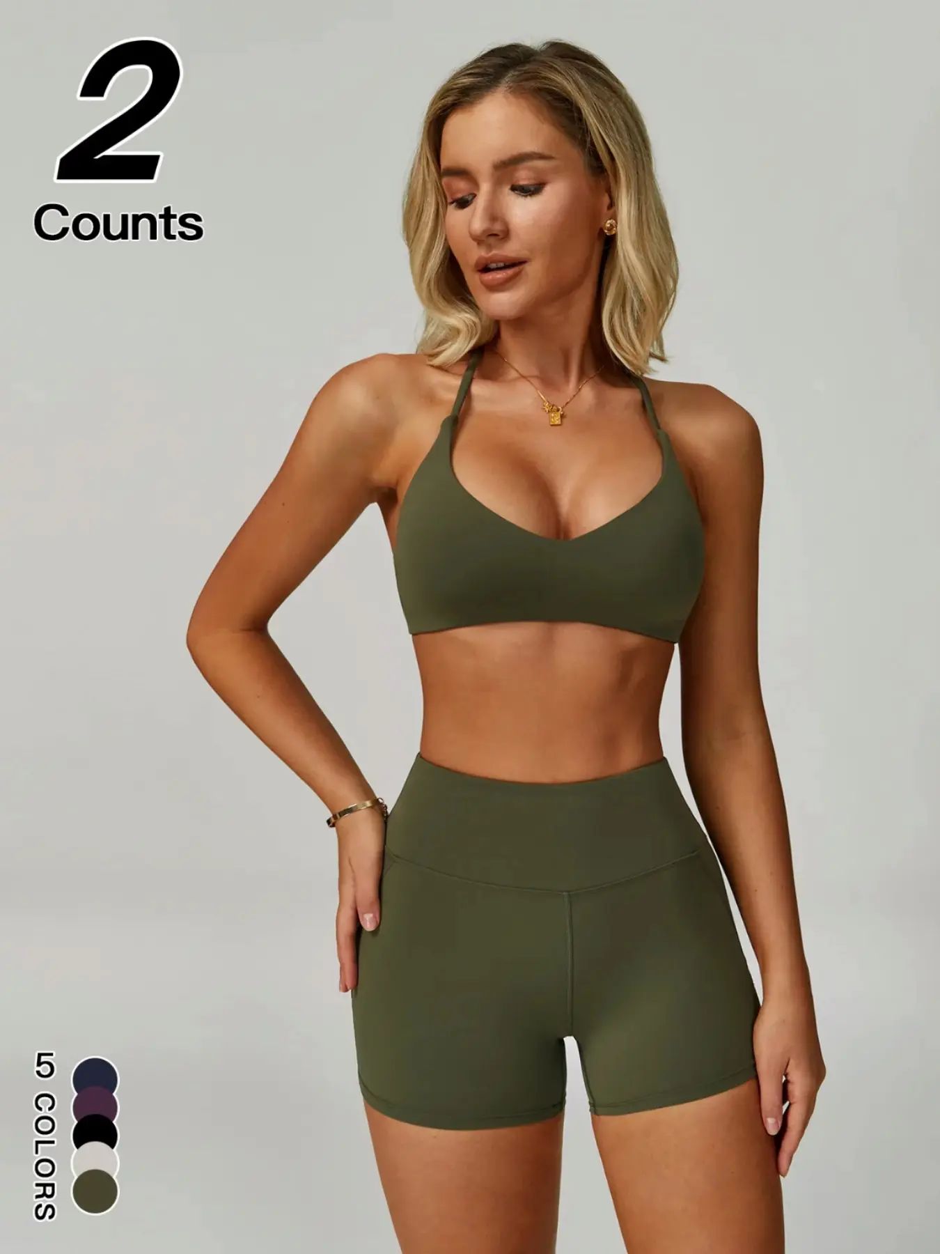 Women's Sporty Quick-Dry Sexy Backless Bra Set, Tight-Fitting Plain Design, High Waist Tummy Control Butt-Lifting Shorts, Spring & Fall Workout, Backless Gym Clothes, Yoga Wear, Sportswear For Gym, Workout Sets, Form Fitting Activewear, Fitness Wear