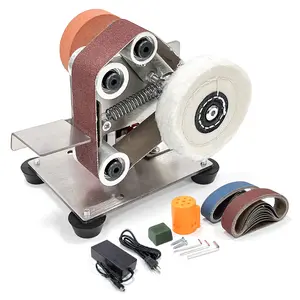 mini belt sander Mini Electric Belt Sharpener, Small Benchtop Knife Sharpener Kit 7 Speed, Electric Polisher DIY Polishing and Sanding Tool for Jewelry Knife Making, Wood Metal Processing, Handicraft Making
