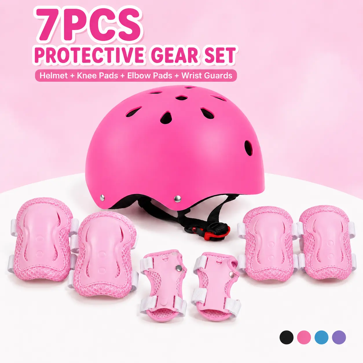 Unisex Kids' 7-Piece Athletic Protective Gear Kit (Ages 3-12) - Adjustable Ventilation Head Guard Helmet, Knee Pads, Elbow Pads, Wrist Guards for Skating, Riding, Outdoor Activities