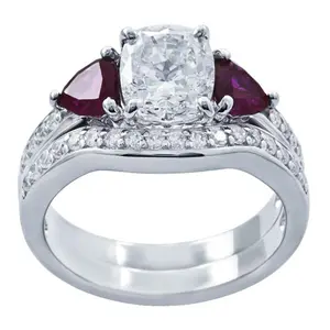 Diamonique & Simulated Gemstone Bridal Ring Set,Platinum Clad
