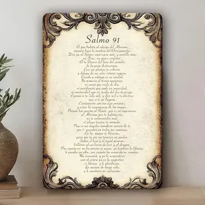 Vintage Spanish Psalm 91 Aluminum Wall Sign | 8x12" Ornate Religious Decor for Prayer Rooms & Holidays (Easter/Valentine’s) Home Inspirational Decor Prayer Room Decor