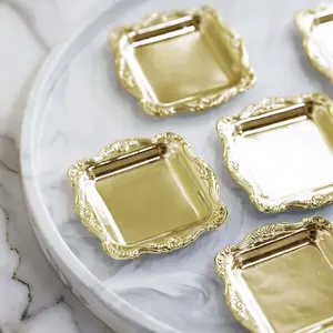 12 Pack Gold Baroque Mini Square Party Favor Candy Display Tray, Sweets and Treats Serving Platter 3"