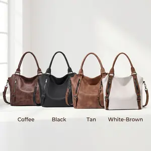 Water-Resistant Vegan Leather Tote Bag - Large Multi-Pocket Work Crossbody Purse with Anti-Wear Bottom