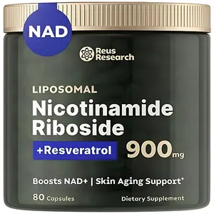 Reus Research NR900 NAD Supplement for Skin Aging Support Energy Focus 80 Count Vitamin Wellness Dietary Healthcare Edible