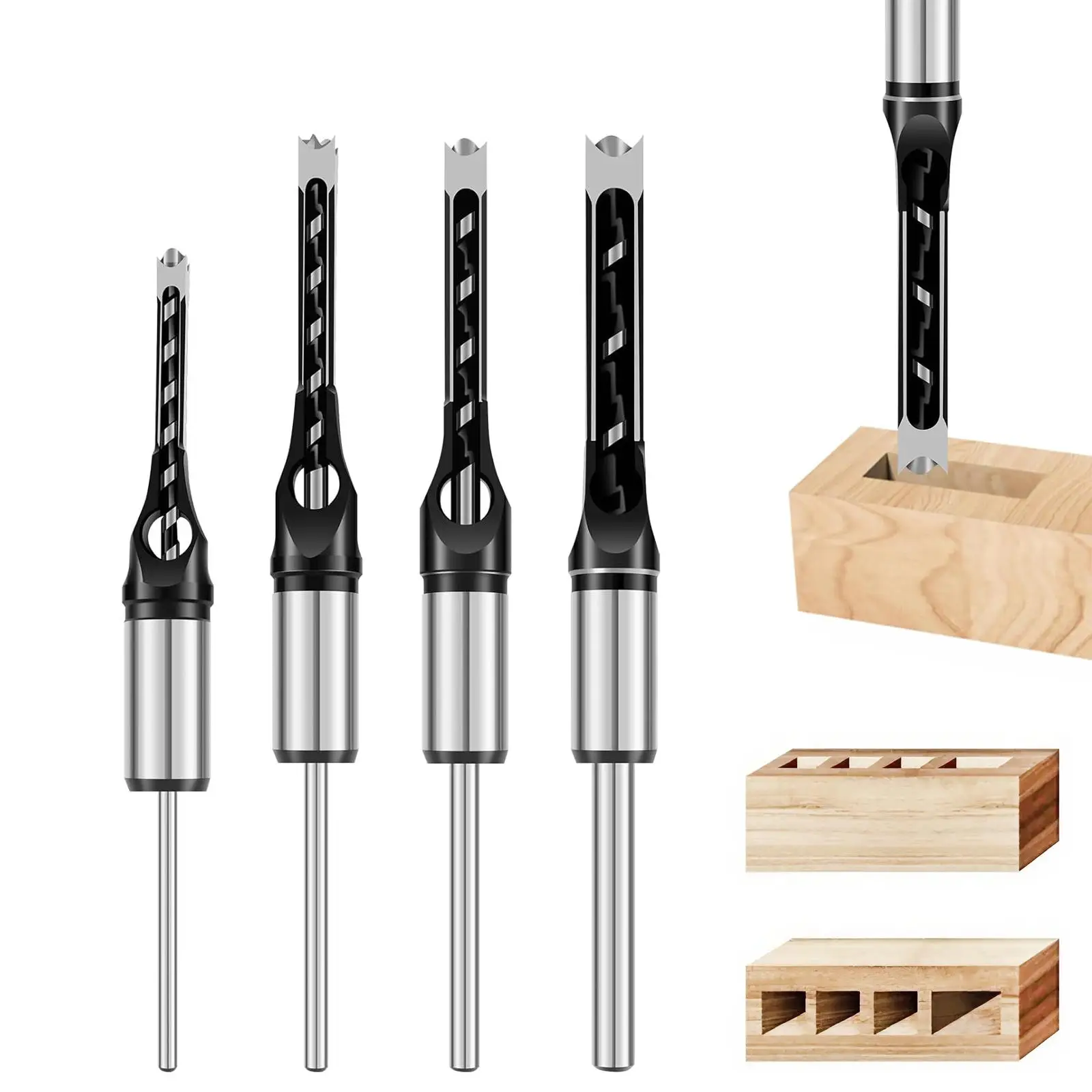 Square Hole Drill Bit Set, Spiral Drill Bit Set, Universal Power Tool Accessories for Woodworking, Drilling & Engraving Cutting, Hardware