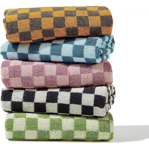 Hand Towels 5 Pack Cotton Face Towels Soft, Absorbent, and Decorative Checkered Design for Bathroom, Kitchen, Gym, and Spa 13 x 29 Inches for Any Occasion