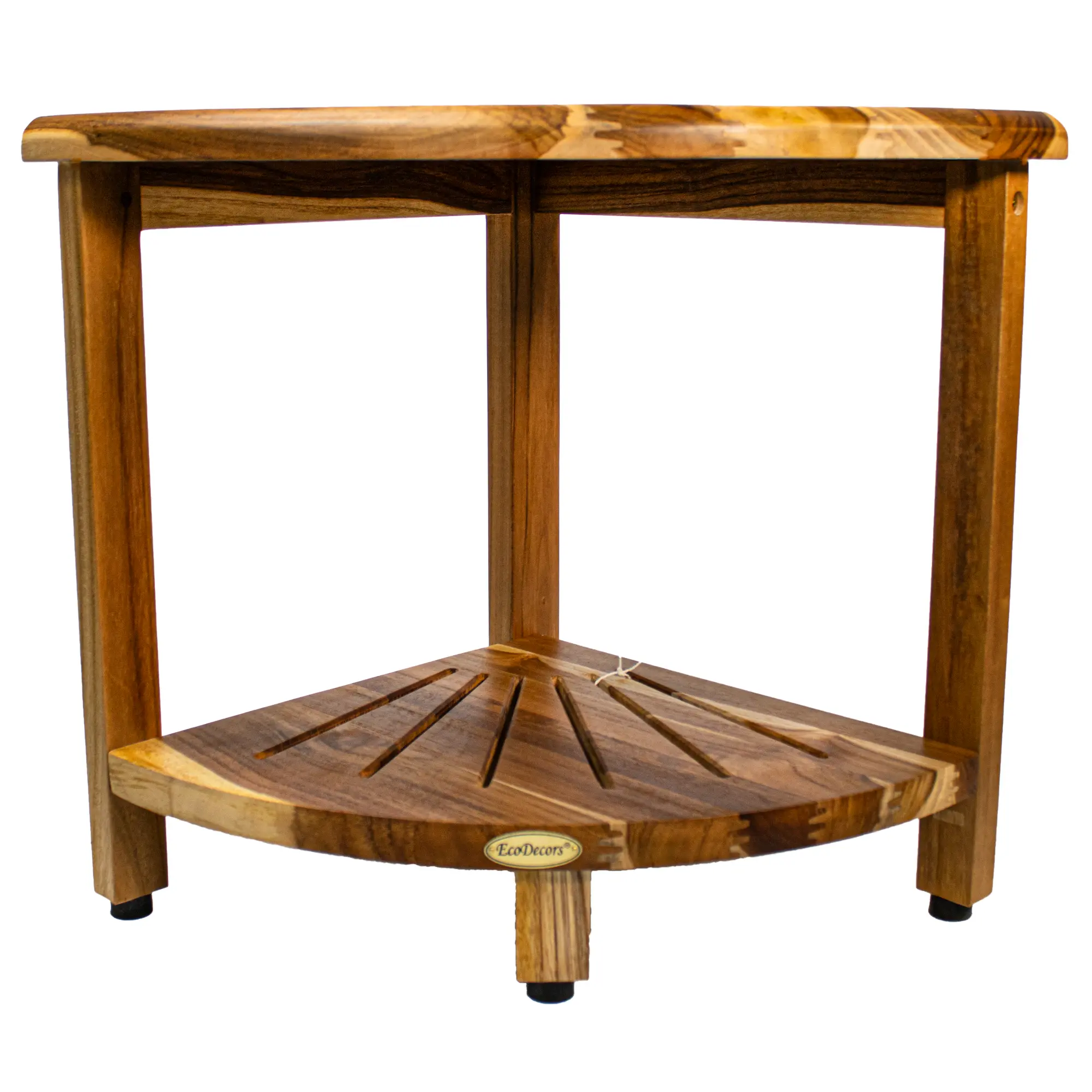 EcoDecors 18" Teak Corner Shower Bench with Shelf – Waterproof Shower Stool for Inside Shower, Non-Slip Bathroom Seat, Spa Storage Bench, Supports 300 lbs