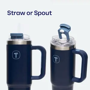 Insulated Tumbler - Navy Blue Tupperware Drinkware with Handle, Metallic Finish, Ideal for Cold Beverages - Flasks