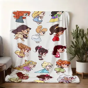 2026 new model printed with patterns Cute Princess Collection Flannel Blanket, Cartoon Q Version Princess Printed Soft Throw Blanket, Warm Blanket for Bedroom Living Room Sofa Nap, Comfortable and S