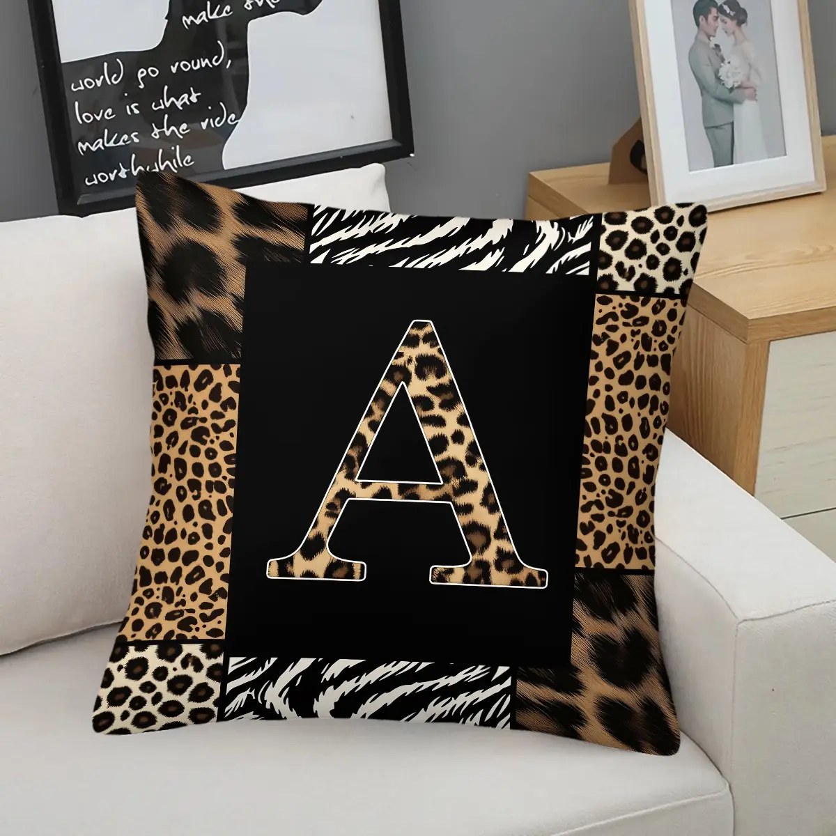Personalized Leopard Print Letter Throw Pillow, Throw Cushion, Leopard Pattern, Retro Luxury Style, Durable No Deformation, Perfect for Graduation Season Rental Room Dorm Bedroom Bedside Decor (With Pillow Insert)