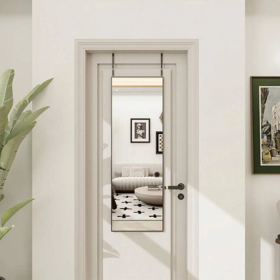 Door Mirror, Full Length Mirror Over The Door, 14'' x 48'' Hanging Mirror, Rectangular Wall Mirror, Wall Mounted/Hanging/Leaning, Home Decor