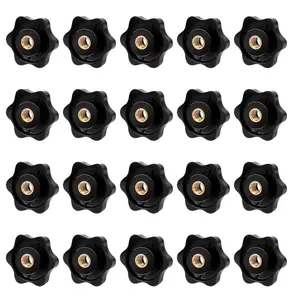 20 Pack 1/4-20 6 Star Knobs, 1/4 Inch 20 Female Threaded Hexagon Head Thru Clamping Jig Knobs T Track Bolts, Black