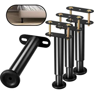 Adjustable Height Support Leg for Bed Frame,Bed Frame Center Support Legs with Wider Base,Bed Reinforcement Kit for Metal/Wood Slat,Height from 7" to 12.6",Black-4 Pcs