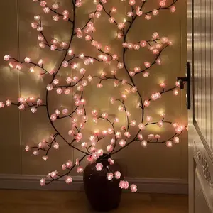 Cherry LED Tree Branch Lights for Wall Cherry Blossom Willow Vine Twig Decor Garland with 96 LED Lights and Remote 8 Lighting Modes Christmas Decorations Indoor for Home Wall Door Window 74inch holiday decor gift