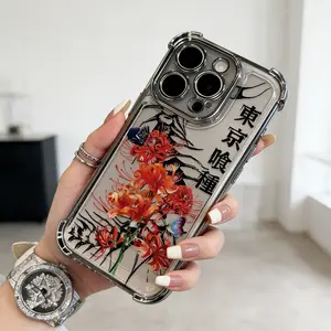 New Japanese design phone case of the anime Tokyo Ghoul trend, compatible with models for iPhone 17, 16E, 16, 15, 14, 13, 12, 11 Mini, Pro, Max, Air, X, XR, XSMAX, 8, 7 Plus, with a soft transparent back for drop protection.