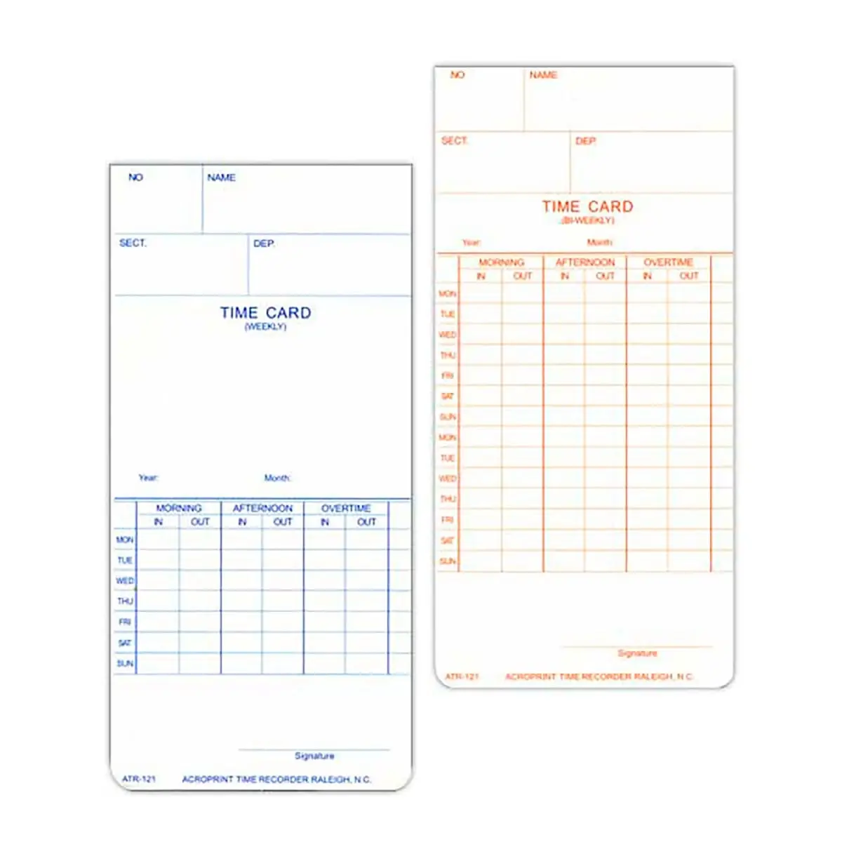 National-Spencer Zee Line 773205 Weekly & Bi-Weekly Time Card for Acroprint ATR120 Electronic Time Clock, Assembly-Free, Dual Formats, Tracking Tool