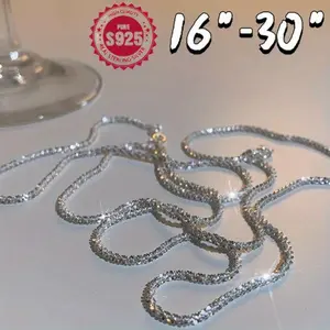 925 Sterling Silver Starry Shiny Ice Chain Necklace, 18 Inches-30 Inches Adjustable Clavicle Chain for Men and Women, Stackable Jewelry, Suitable for Wedding Engagement, 2mm, Couple Niche pendant matching jewelry gift springtok