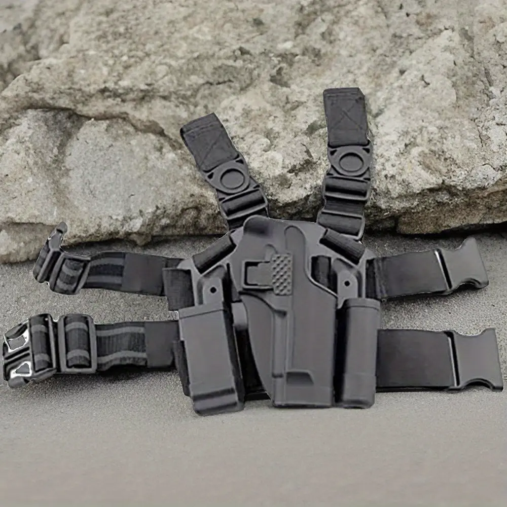 YYT1 Tactical Gun Leg Holster Right Hand Paddle Thigh Belt Drop Pistol Holster with Magazine Flashlight Bag 17 19 22 23 31 32