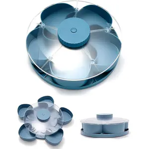 5-Compartment Rotating Serving Tray, Spin-To-Open Lid, Coverable Compartments, Party Platter, Picnic, Office Snack Organizer, Space-Saving