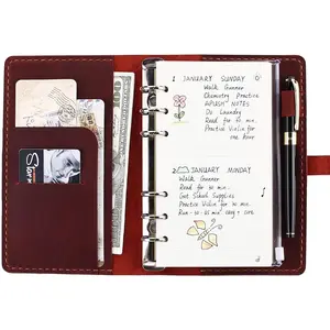 Journal Writing Notebook, A6 Ring Binder Refillable Diary Notepads,   Travel Organizer Agenda for Men Women -
