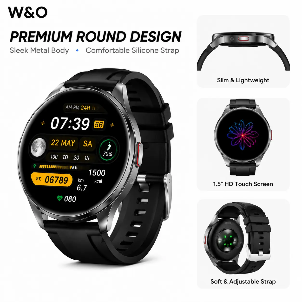 2026 Premium Round Smart Watch, Perfect Anniversary Gift for Men Women, IP67 Waterproof Fitness Tracker with Heart Rate Sleep Monitor, Bluetooth Call & Smart Notifications, 100+ Sports Modes for iPhone Android, Midnight Black