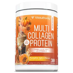 Multi Collagen Peptides Powder for Women - Hydrolyzed Flavored Collagen Powder for Women with Types I II III V & X Vitamin C & Hyaluronic Acid for Hair Skin and Nails (Pumpkin Spice) - 30 Servings