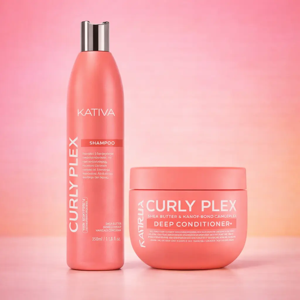 Kativa Curly Plex Gentle Curly Hair Bundle - Sulfate-Free Cleansing Shampoo (8oz), Anti-Frizz Hair-Moisturizing Conditioner (15oz) Infused with Nano-Bond Complex, Shea Butter, Flaxseed, Non-Toxic for All Curl Types, Unisex, Hydrating, Nourishing, 23Oz