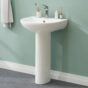 20x17 Inch White Freestanding Ceramic Pedestal Sink Combo, Bathroom Pedestal Basin with Overflow Hole & Pre-Drilled Single Faucet Hole, for Restroom Powder Room Guest Bathroom