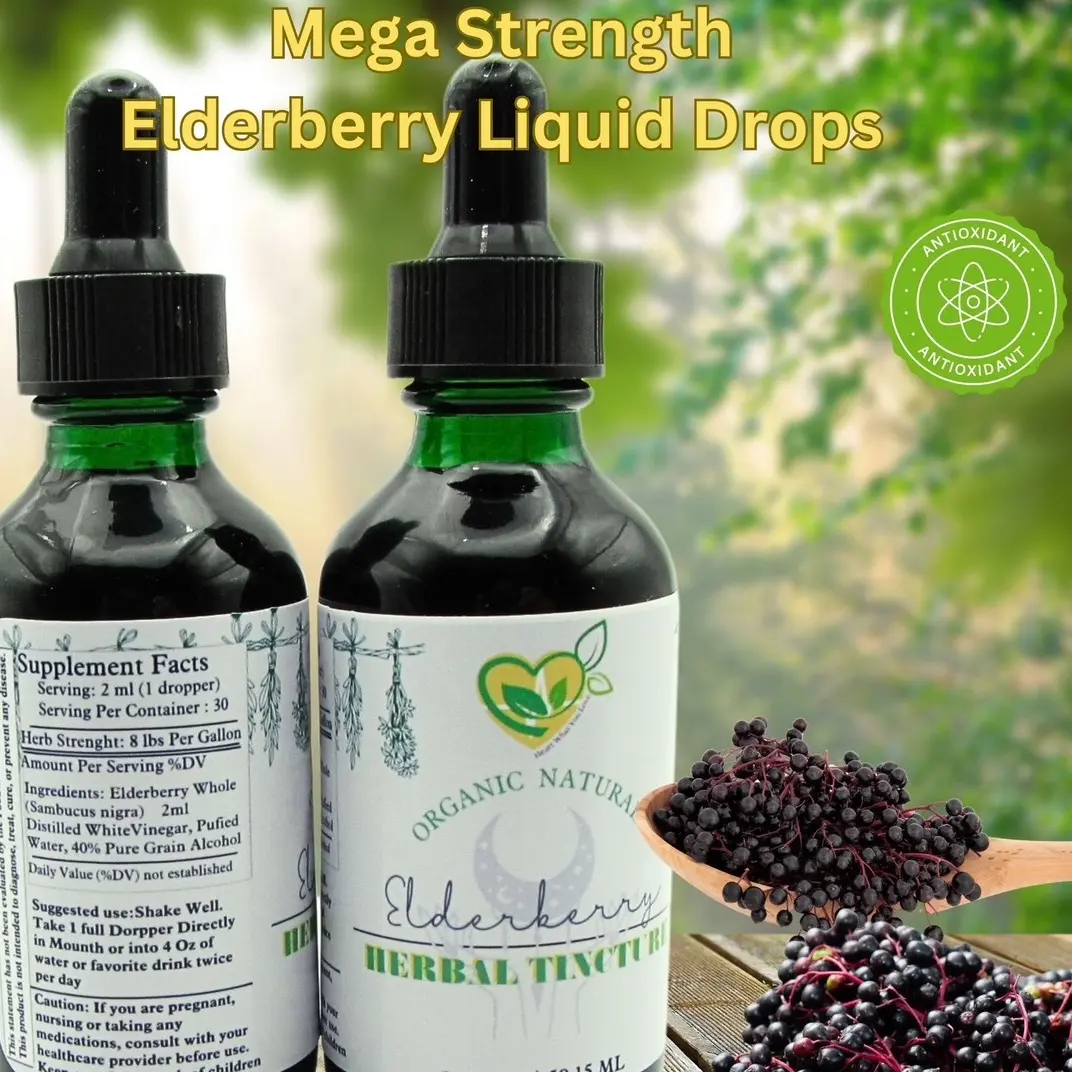 Elderberry Organic Mega Strength Liquid Drops Immunity Booster Tincture 2 FL OZ Gluten Free Adult GMO Free Healthcare Natural