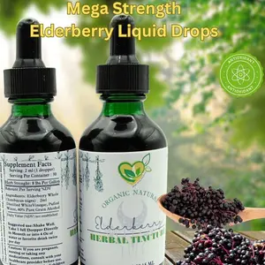 Elderberry Organic Mega Strength Liquid Drops Immunity Booster Tincture 2 FL OZ Gluten Free Adult GMO Free Healthcare Natural