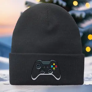S&T Game Controller Knitted Hat - Retro Video Game Design with Xbox/PS5/PC Buttons, Unisex Warm Winter Hat, Comfortable Elastic Fit, Ideal Gift for Gamers (Christmas/Halloween/Thanksgiving) - Casual Outdoor Wear, Fashionable Hat for Game Enthusiasts