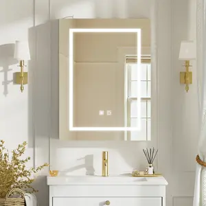 Anti-Fog Lighted Bathroom Medicine Mirror Cabinet, Medicine Cabinet with Mirror and Lights, Dimmable, Adjustable Shelves, Memory 3-Color Mode(Engineered Wood, 18"×24")
