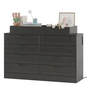 GAOMON Changing Table Dresser with 8 Wood Drawers, Classic Nursery Dresser, Changing Shelves, Multi-Functional Diaper Changing Station, Dresser for Bedroom (No Pad),Black