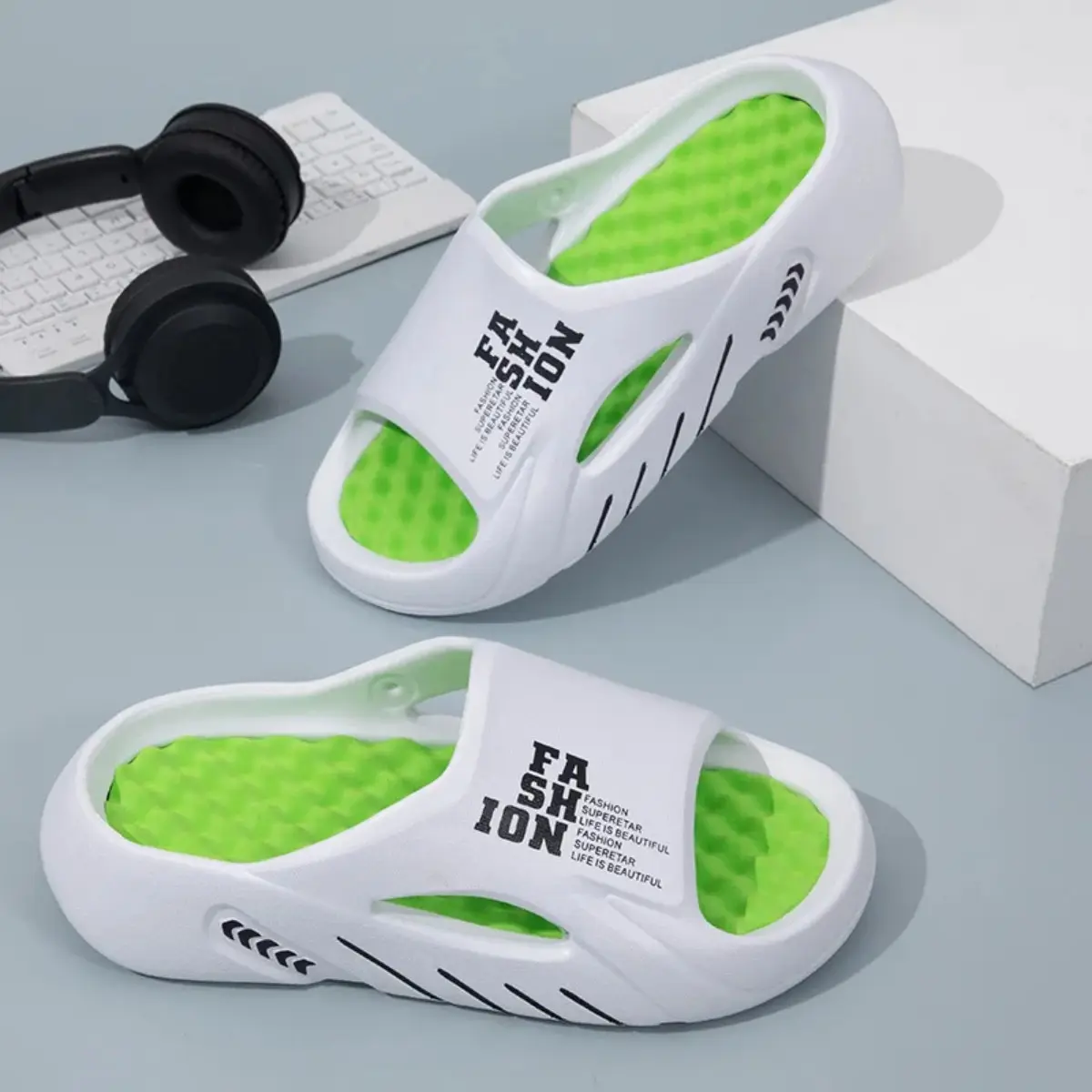 Men's Plus Size EVA Flipflop Footwear - Soft-Sole, Lightweight, Non-Slip, Quiet Flat Slipper Shoes for Home Shower, Beach Use, Indoors