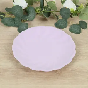 20 Pack Compostable Dinner Plates – 9" Lavender Lilac Swirl Scalloped Pastel Color Party Plates, Biodegradable Bamboo Tableware