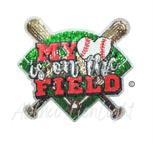 My Baseball Heart is on the Field Sequin Patch - Large